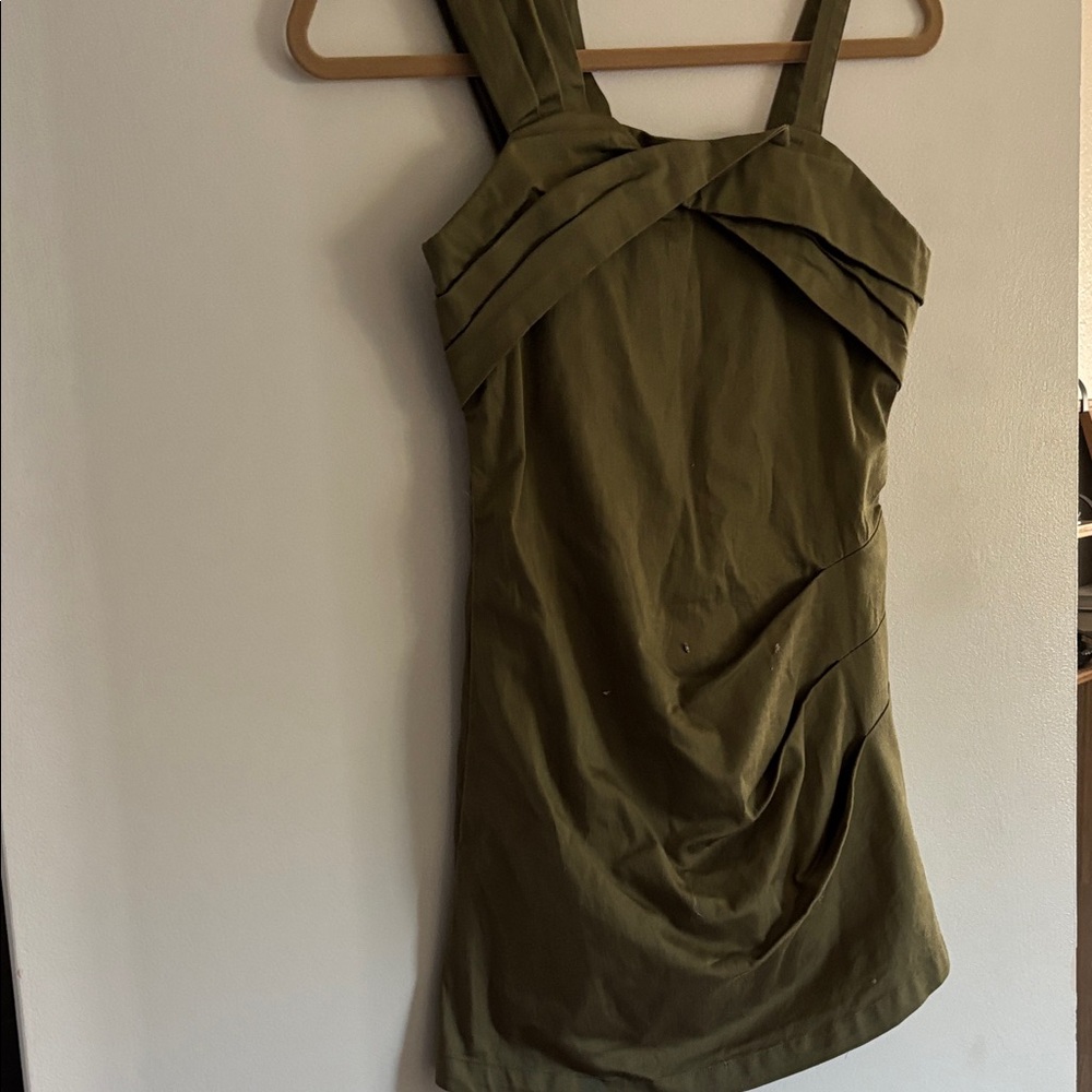 Habitual Olive Mini Dress Romper with back a zip and built-in shorts